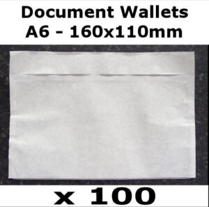 QTY 100 - A6 (160x110mm) Plain Unprinted Document Wallets