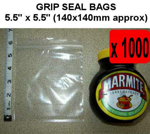 QTY 1000 - 5½" x 5½" Grip Seal Bags (140x140mm) - 200g/50mu