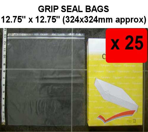 QTY 25 - 12¾" x 12¾" Grip Seal Bags (324x324mm) - 200g/50mu