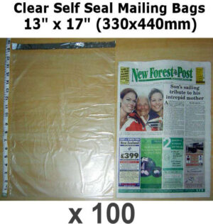 QTY 100 - 13" x 17" Clear Poly Bags SELF SEAL (330x440mm)