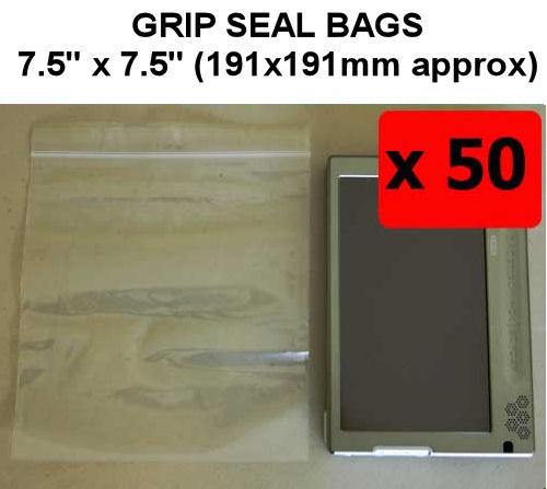 QTY 50 - 7½" x 7½" Grip Seal Bags (191x191mm) - 200g/50mu