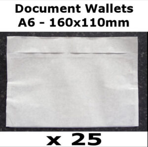 QTY 25 - A6 (160x110mm) Plain Unprinted Document Wallets