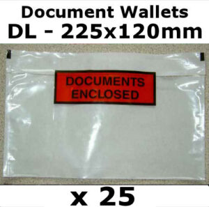 QTY 25 - DL (225x120mm) Printed Document Address Wallets Labels