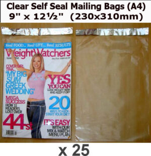 QTY 25 - 9" x 12¾" Clear Poly Bags SELF SEAL (230x310mm)