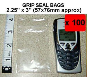 QTY 100 - 2¼" x 3" Grip Seal Bags (57x76mm) - 200g/50mu