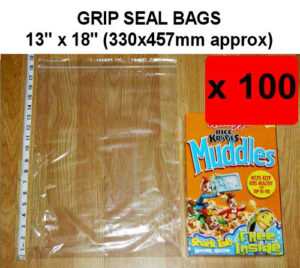 QTY 100 - 13" x 18" Grip Seal Bags (330x457mm) - 200g/50mu