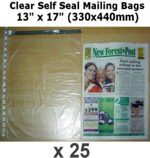 QTY 25 - 13" x 17" Clear Poly Bags SELF SEAL (330x440mm)