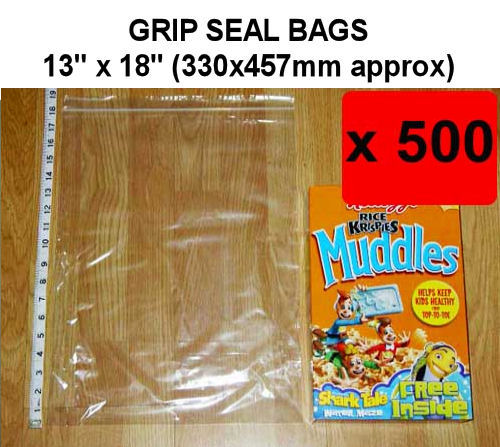 QTY 500 - 13" x 18" Grip Seal Bags (330x457mm) - 200g/50mu