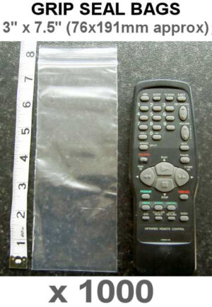 QTY 1000 - 3" x 7½" Grip Seal Bags (76x191mm) - 200g/50mu