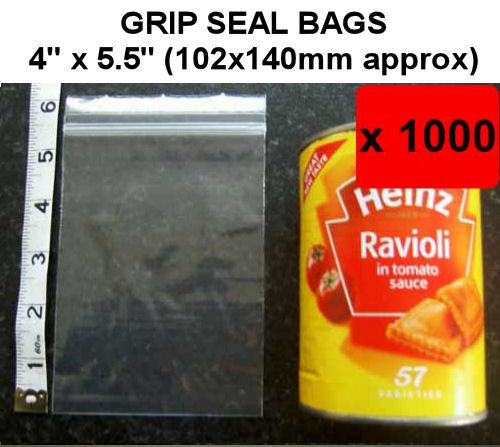 QTY 1000 - 4" x 5½" Grip Seal Bags (102x140mm) - 200g/50mu
