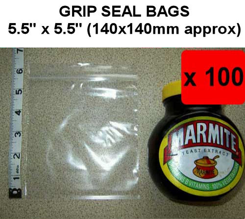 QTY 100 - 5½" x 5½" Grip Seal Bags (140x140mm) - 200g/50mu