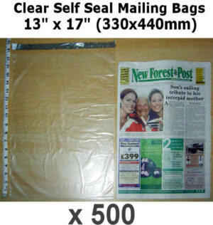 QTY 500 - 13" x 17" Clear Poly Bags SELF SEAL (330x440mm)