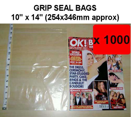 QTY 1000 - 10" x 14" Grip Seal Bags (254x356mm) - 200g/50mu