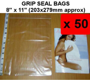 QTY 50 - 8" x 11" Grip Seal Bags (203x279mm) - 200g/50mu