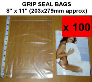 QTY 100 - 8" x 11" Grip Seal Bags (203x279mm) - 200g/50mu