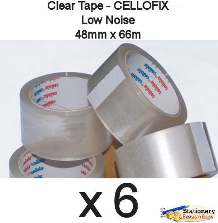 QTY 6 Rolls - CLEAR 48mm by CELLOFIX Low Noise