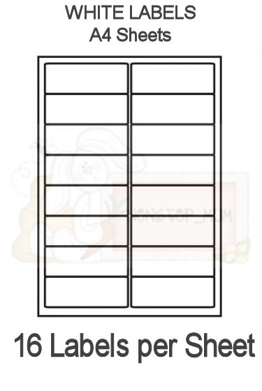 16 Labels per sheet - x 100 Sheets - Stationery Boxes and Bags