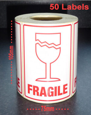 QTY 50 Labels - FRAGILE / GLASS (Large)